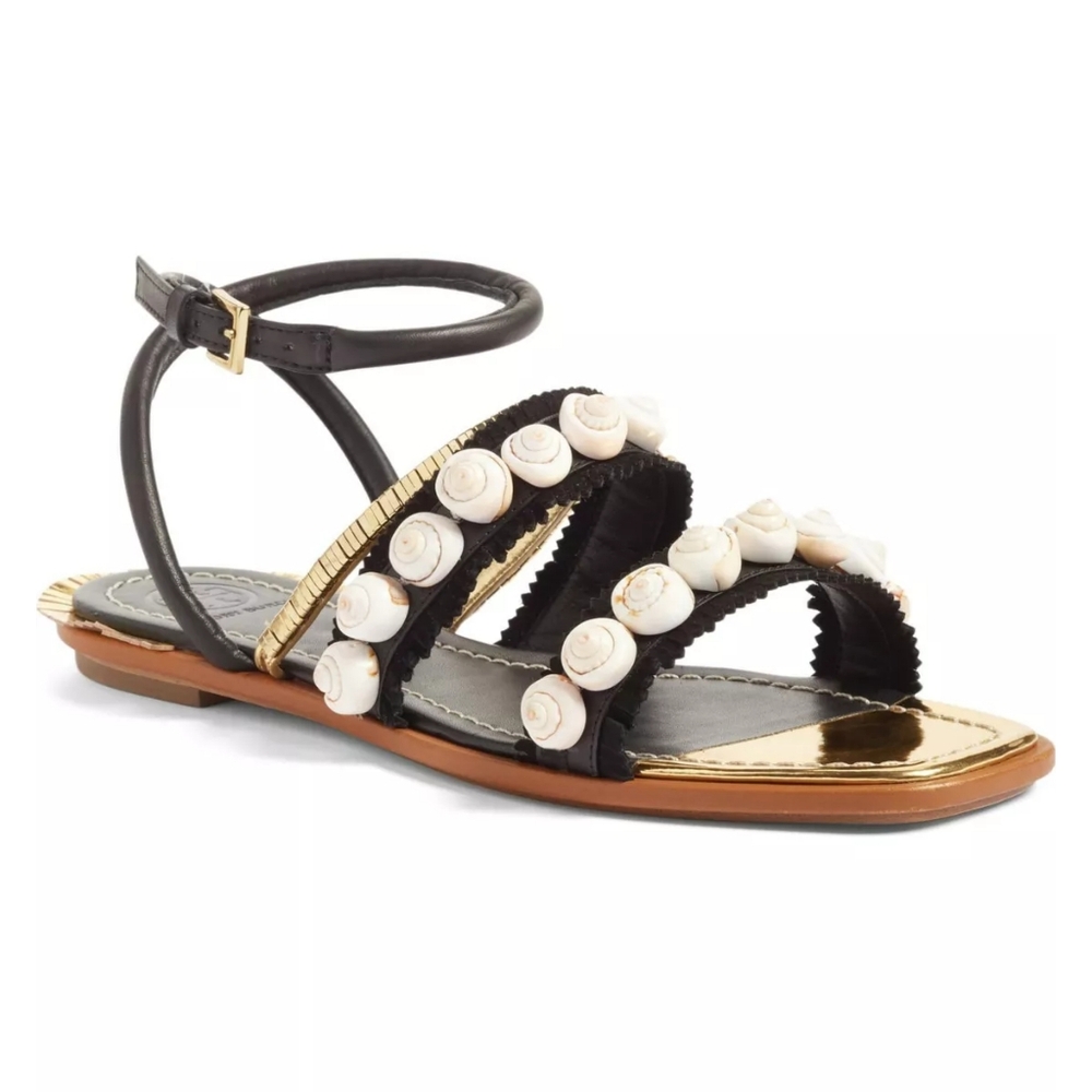 Tory Burch Sinclair Seashell Ankle Wrap Leather S… - image 1